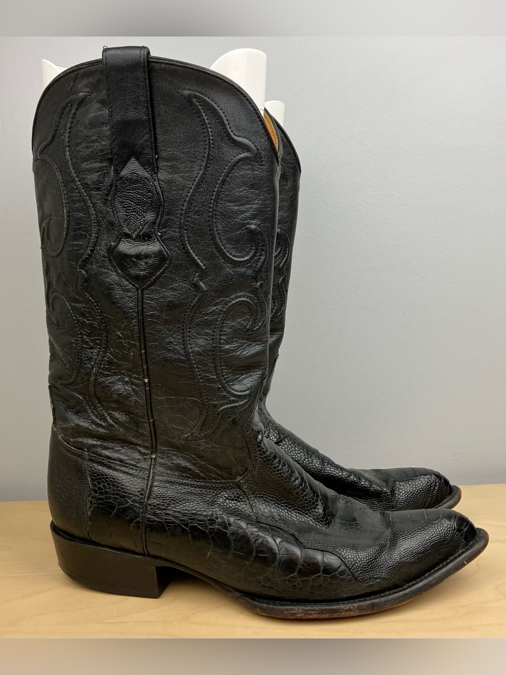 Los Altos Men’s Size 12.0 EE Black Ostrich Leather Western Cowboy Boots